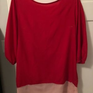 Red and pink dress with scoop neck and tie inback